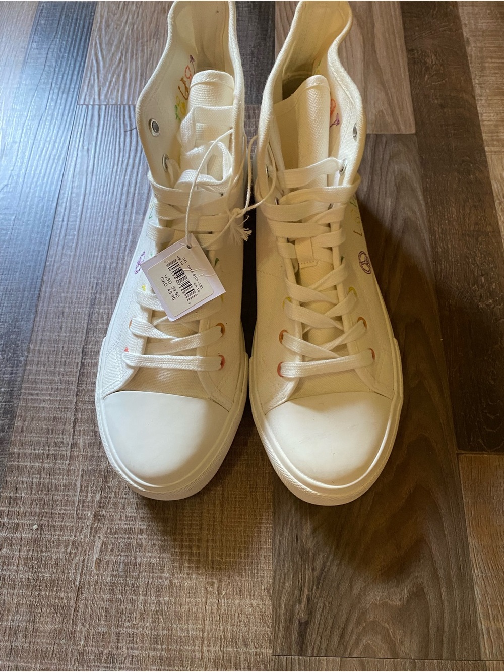 American Eagle Outfitters White High-Top Sneakers with Rainbow Eyelets - Picture 2 of 5
